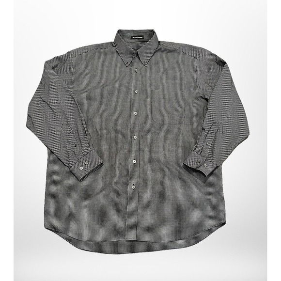 Eddie Bauer Shirt Mens Large Black White Checkered Button Down Wrinkle Resistant - Picture 1 of 5